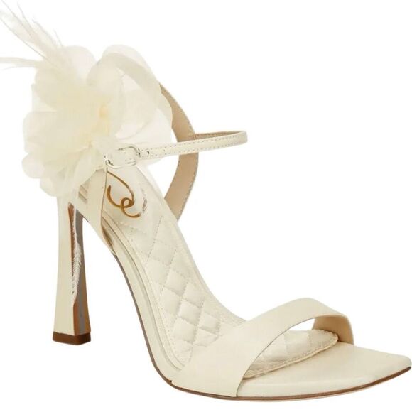 SAM EDELMAN 9Leana Ankle Strap Sandal Feathered Floral square toe Slip on Heels - Picture 5 of 8